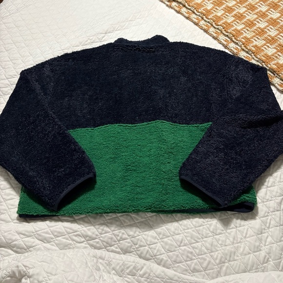 Sincerely Jules for Bandier Navy and Green Cropped Half Zip Sherpa Pullover - Picture 9 of 9